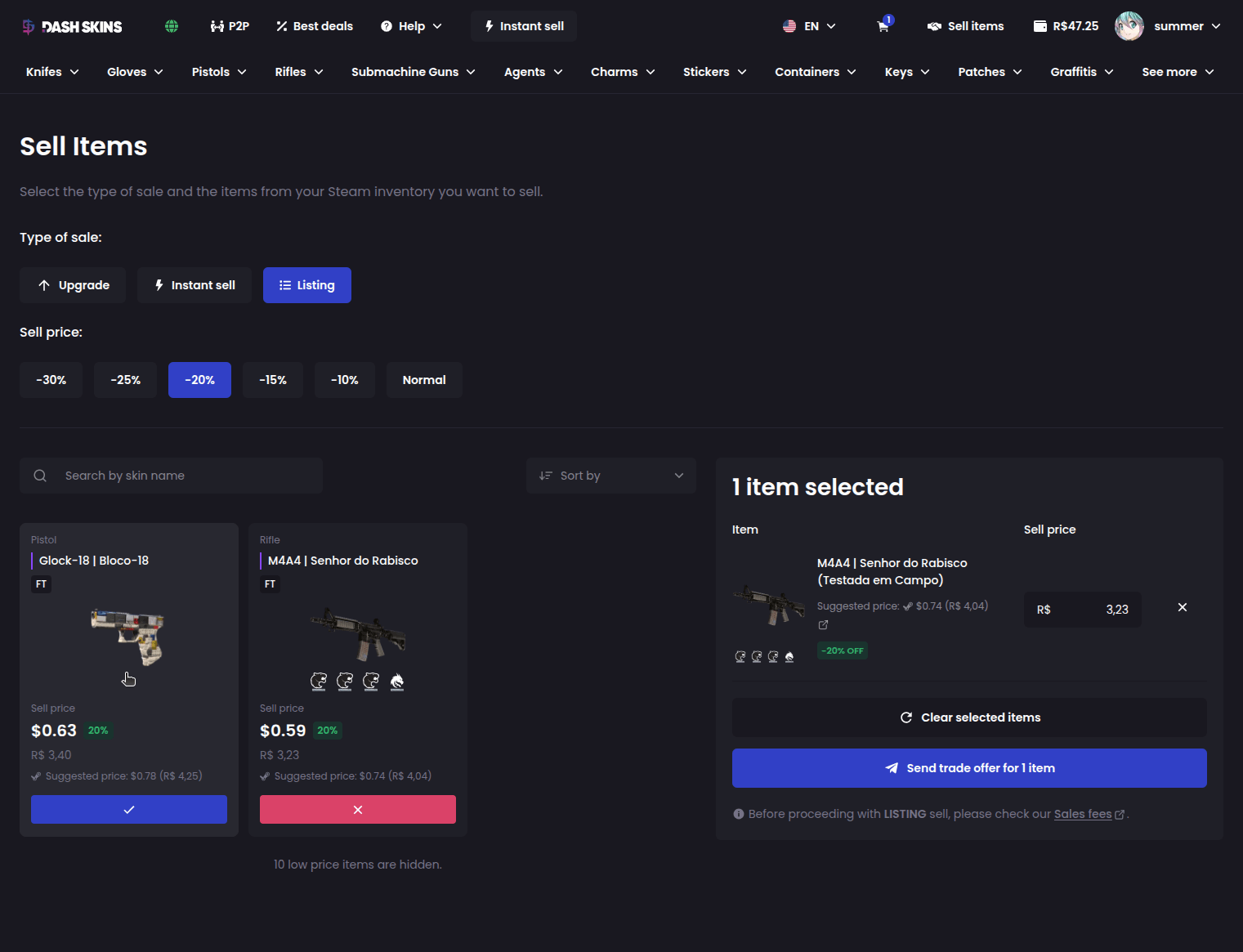 How do I sell my skins? - Step 5