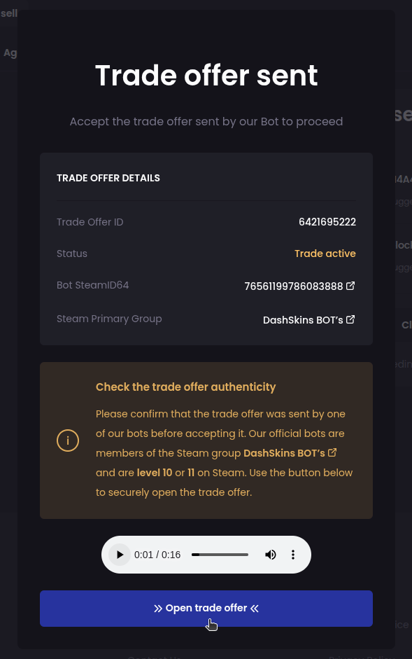 How do I sell my skins? - Step 7