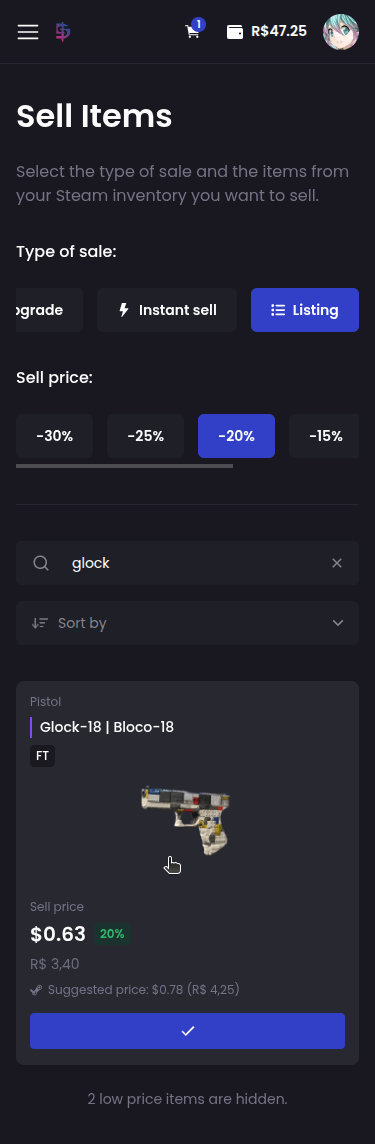 How do I sell my skins? - Step 5