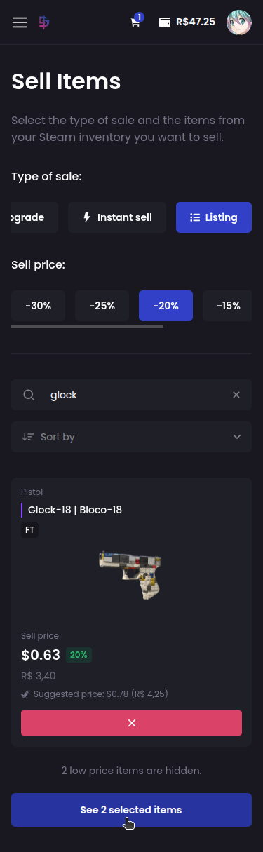 How do I sell my skins? - Step 6