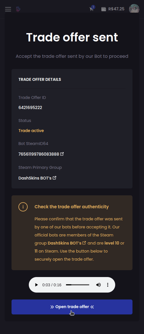 How do I sell my skins? - Step 8