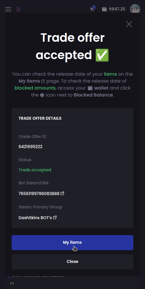 How do I sell my skins? - Step 9