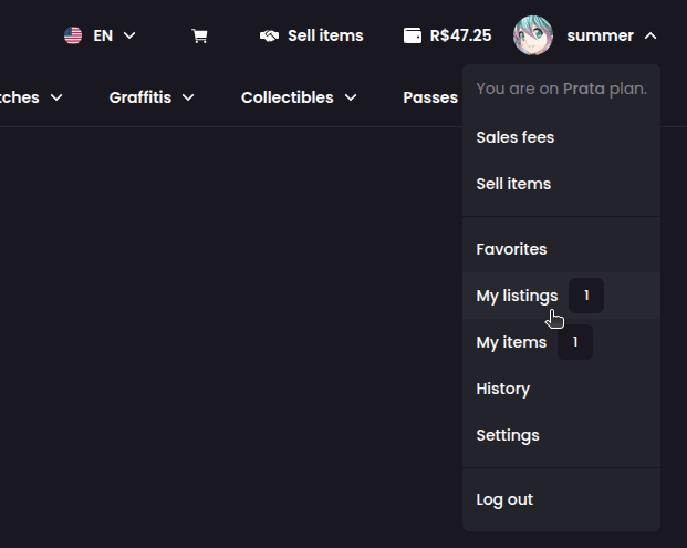 How do I change the selling price of a skin? - Step 1