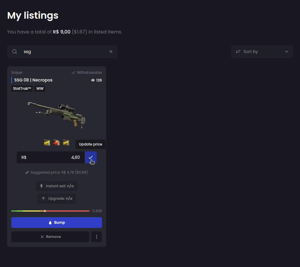 How do I change the selling price of a skin? - Step 2