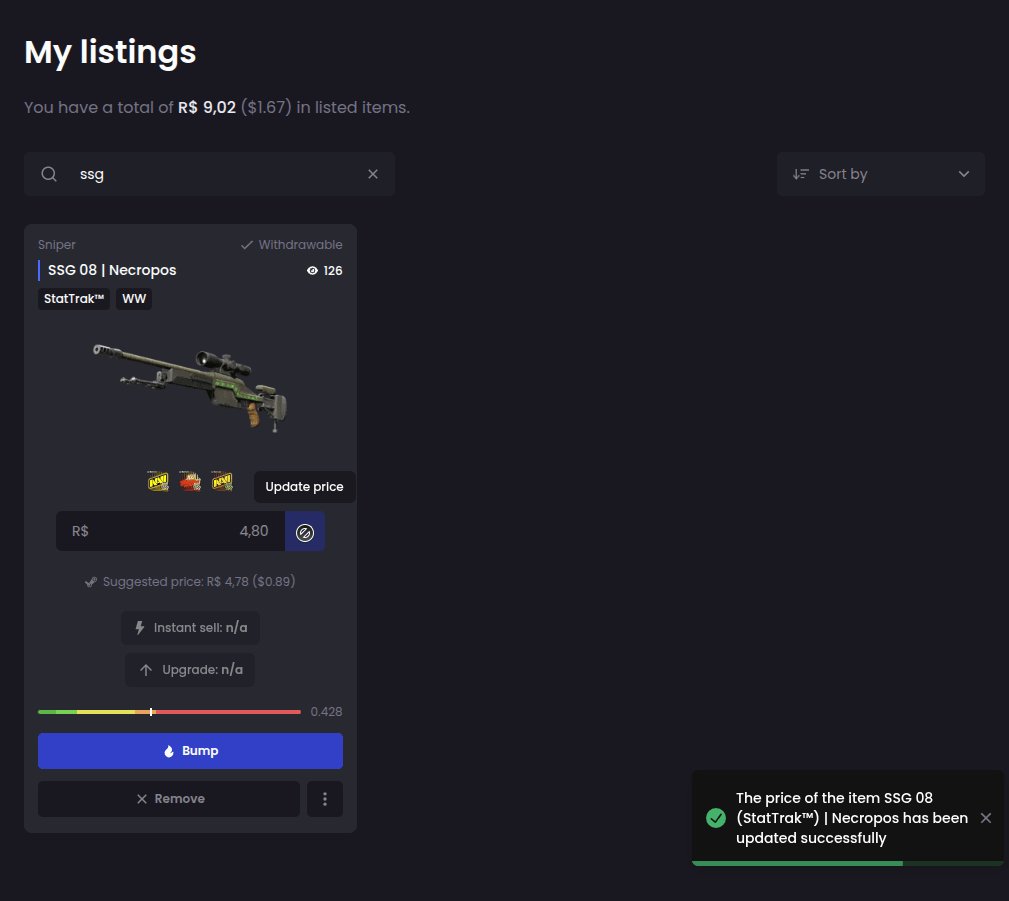 How do I change the selling price of a skin? - Step 3