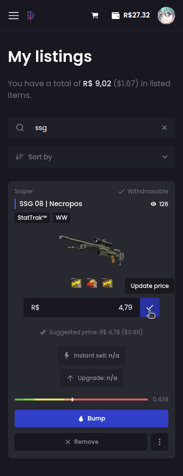 How do I change the selling price of a skin? - Step 2