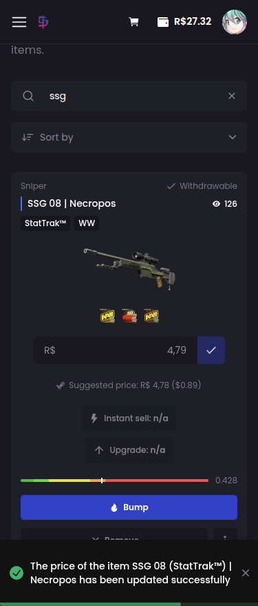 How do I change the selling price of a skin? - Step 3