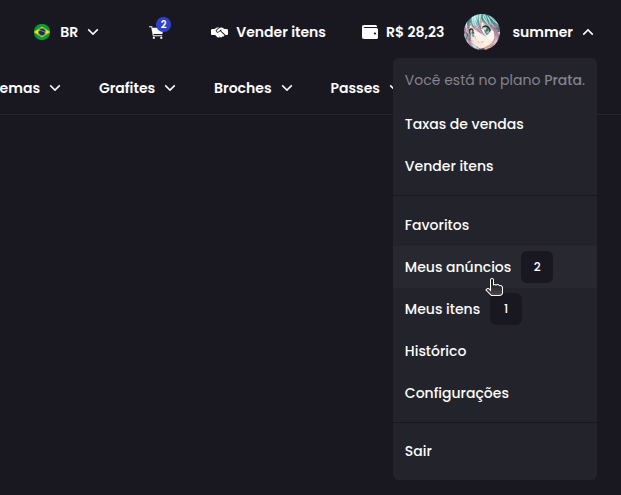 Como alterar o preço de venda de uma skin? - Passo 1