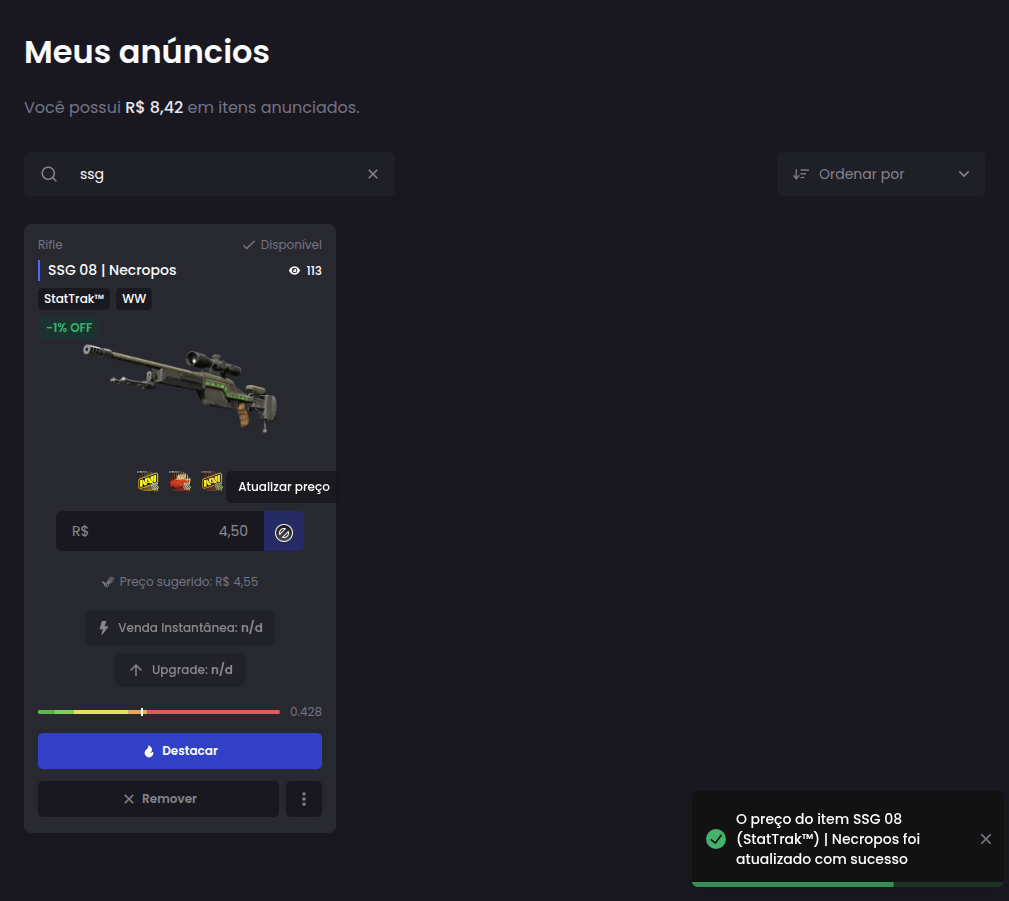 Como alterar o preço de venda de uma skin? - Passo 3