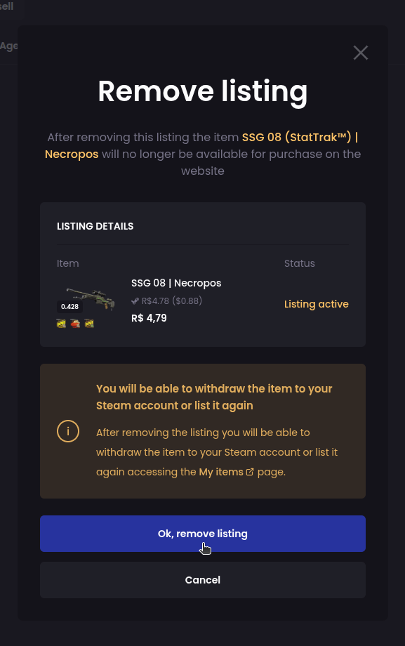 How to remove a listing? - Step 3