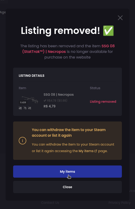 How to remove a listing? - Step 4