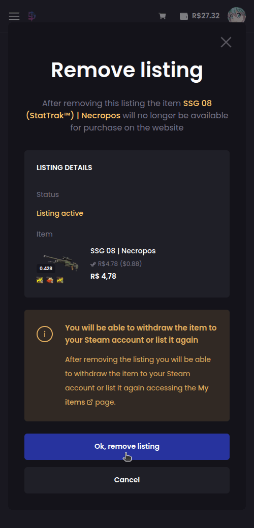 How to remove a listing? - Step 3
