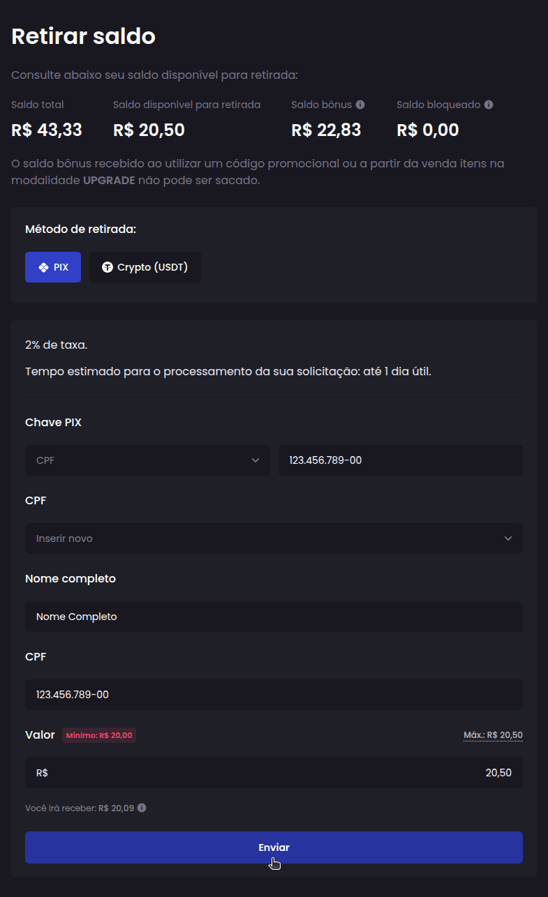 How do I withdraw my balance to my bank account? - Step 2