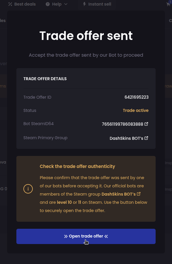 How do I withdraw my skins to my Steam account? - Step 3