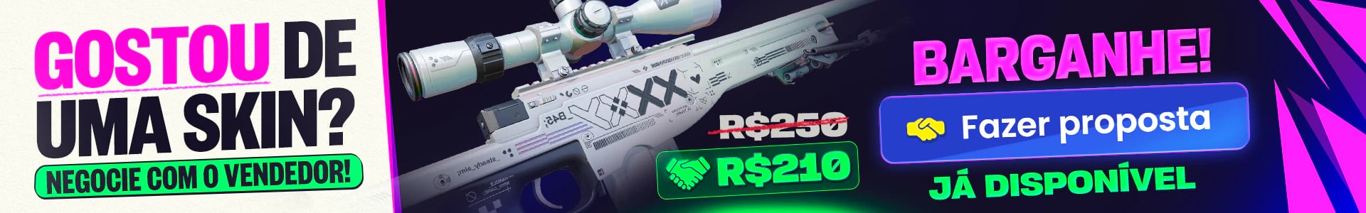 Gostou de uma skin? Negocie com o vendedor: clique em Fazer proposta e barganhe o preço das skins de CS2. Já disponível