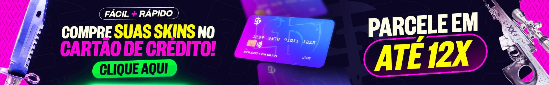 Deposite fundos com cartão de crédito em até 12 parcelas e compre skins de CS2 instantaneamente