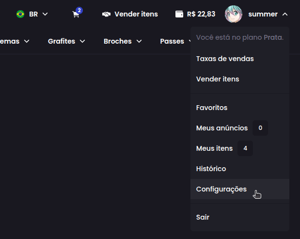 Como vender minhas skins? - Passo 2