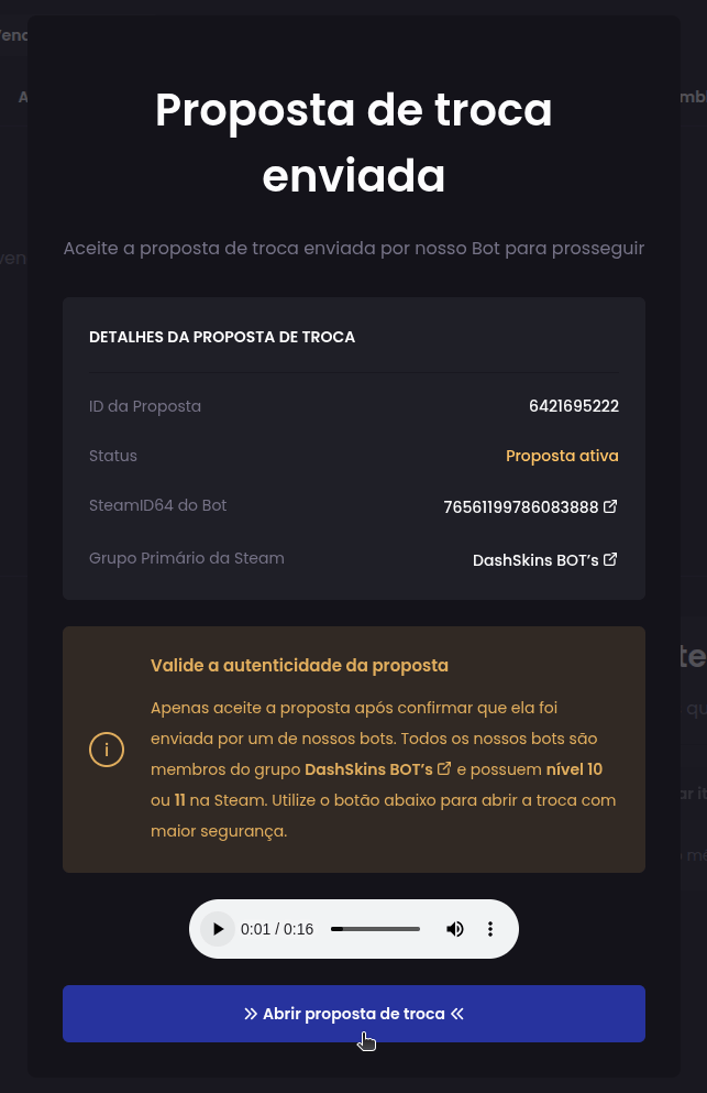 Como vender minhas skins? - Passo 7