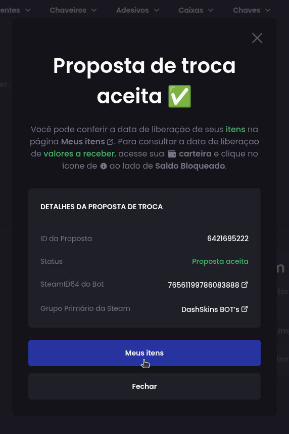 Como vender minhas skins? - Passo 8