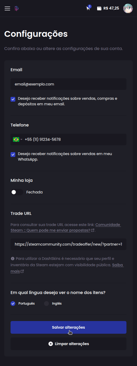 Como vender minhas skins? - Passo 3