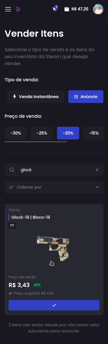 Como vender minhas skins? - Passo 5
