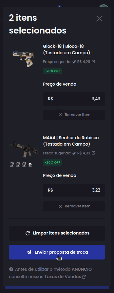 Como vender minhas skins? - Passo 7