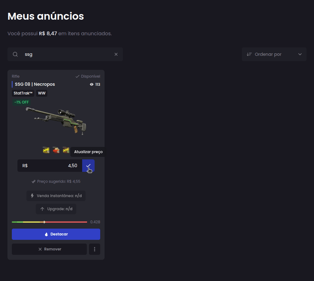 Como alterar o preço de venda de uma skin? - Passo 2