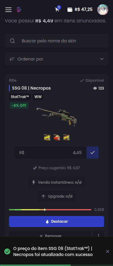 Como alterar o preço de venda de uma skin? - Passo 3