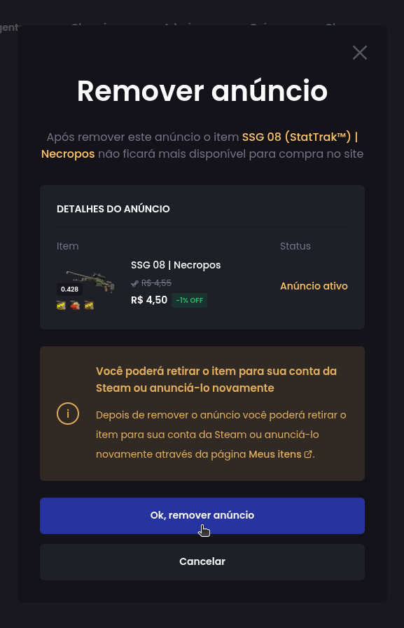 Como remover um anúncio? - Passo 3