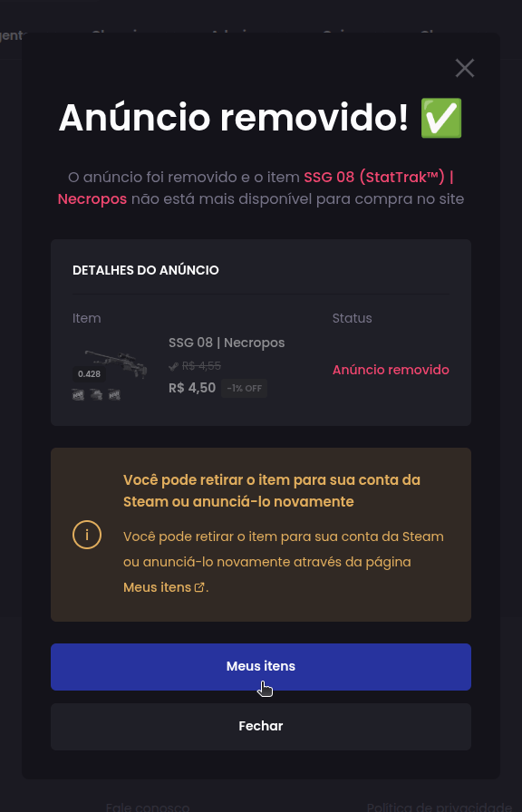 Como remover um anúncio? - Passo 4