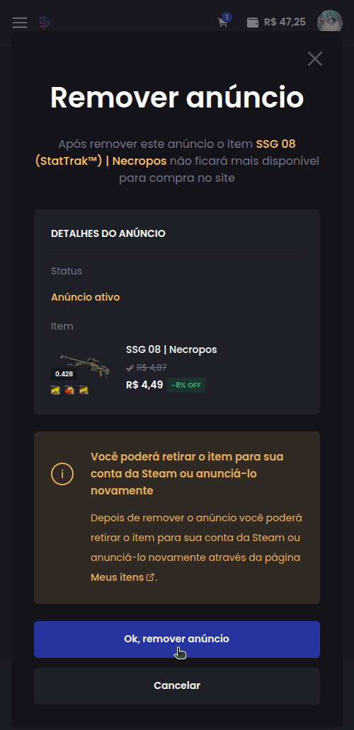 Como remover um anúncio? - Passo 3