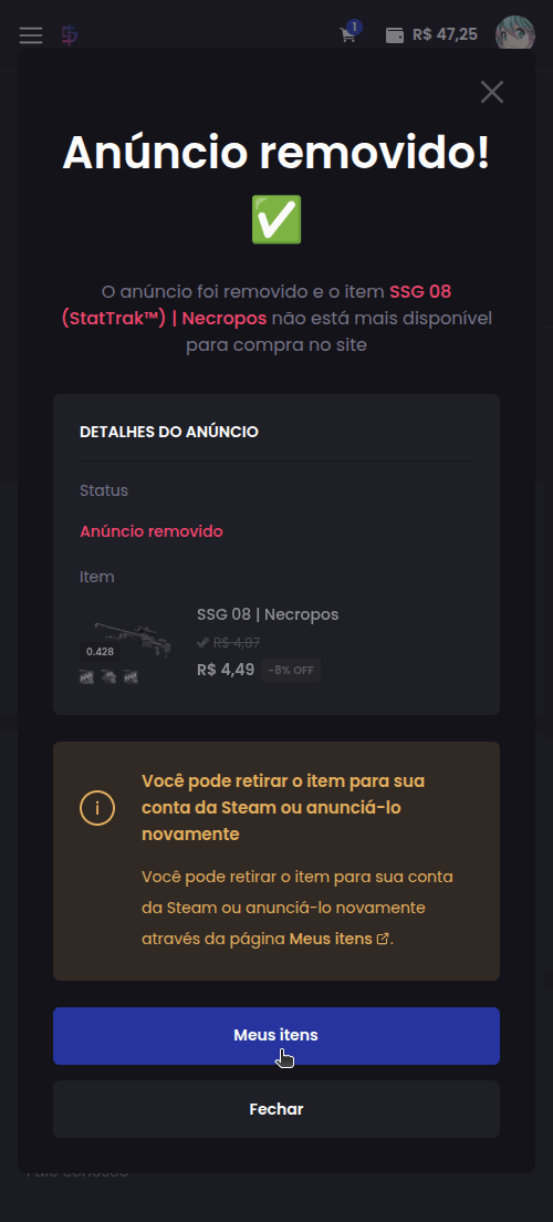 Como remover um anúncio? - Passo 4