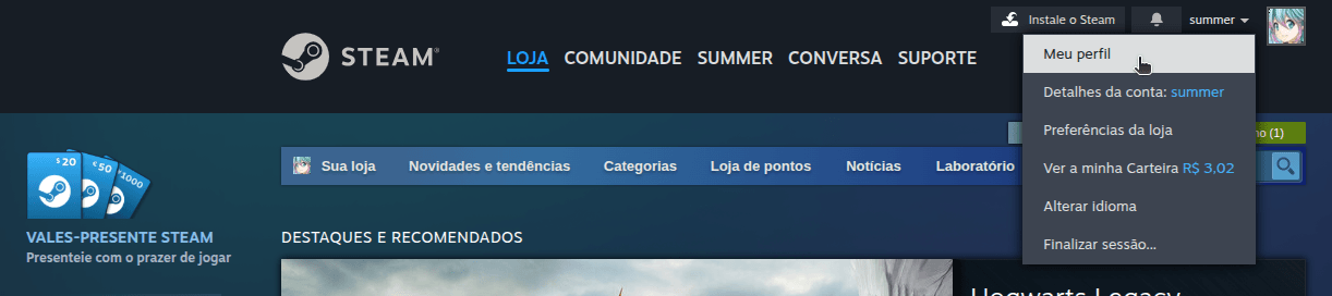 Como alterar a visibilidade de meu perfil e invantário da Steam? - Passo 1