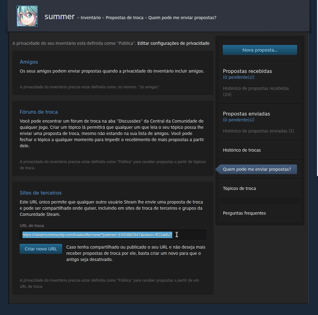 Como encontrar minha trade URL na Steam?