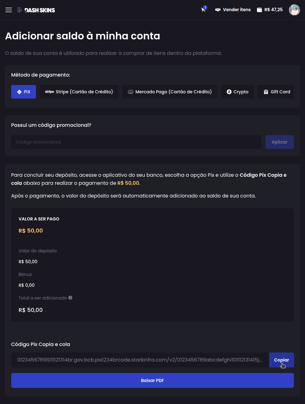 Como faço para adicionar saldo na minha conta? - Passo 4
