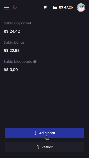 Como faço para adicionar saldo na minha conta? - Passo 2