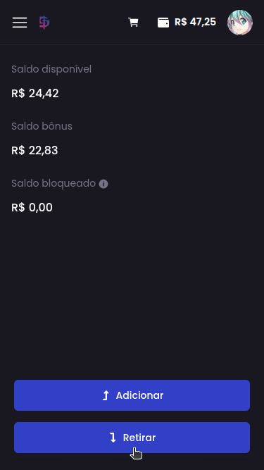 Como faço para retirar meu saldo para minha conta bancária? - Passo 1