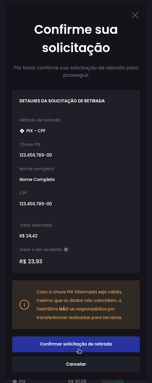 Como faço para retirar meu saldo para minha conta bancária? - Passo 3