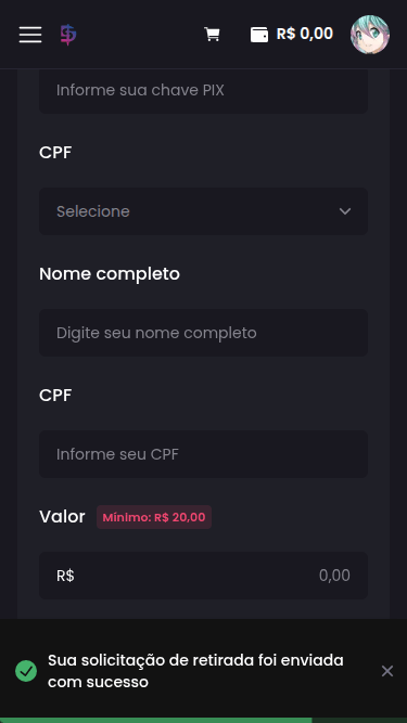 Como faço para retirar meu saldo para minha conta bancária? - Passo 4